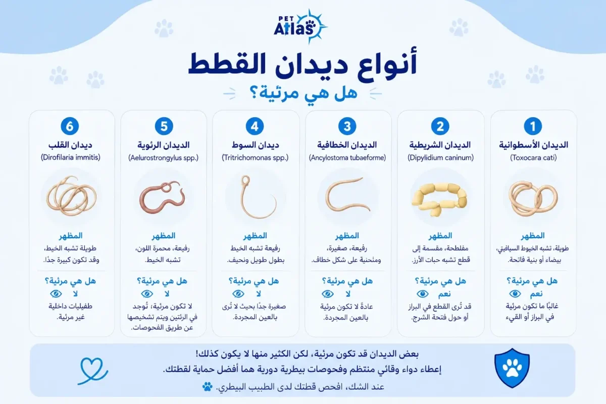 أنواع الديدان عند القطط ومظهرها